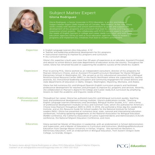 Gloria Rodriguez, PCG Education Subject Matter Expert