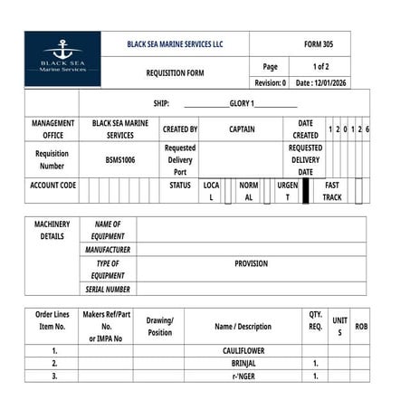 REQUISITION from a ship for provisions and other general products. | DOCX