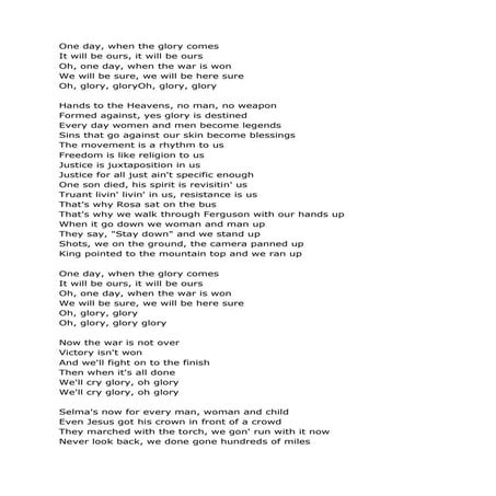 Glory From The Motion Picture Selma Lyrics Glory van de film "Selma" | PDF