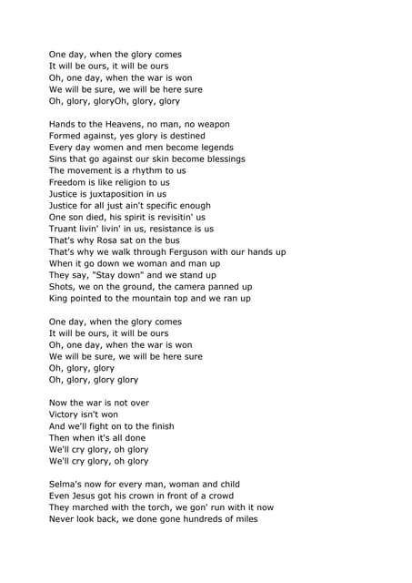Glory From The Motion Picture Selma Lyrics Glory van de film "Selma" | PDF