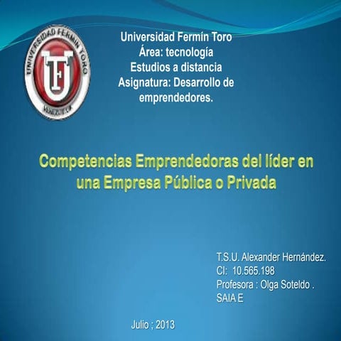 Competencias Emprendedoras del líder en una Empresa Pública o Privada