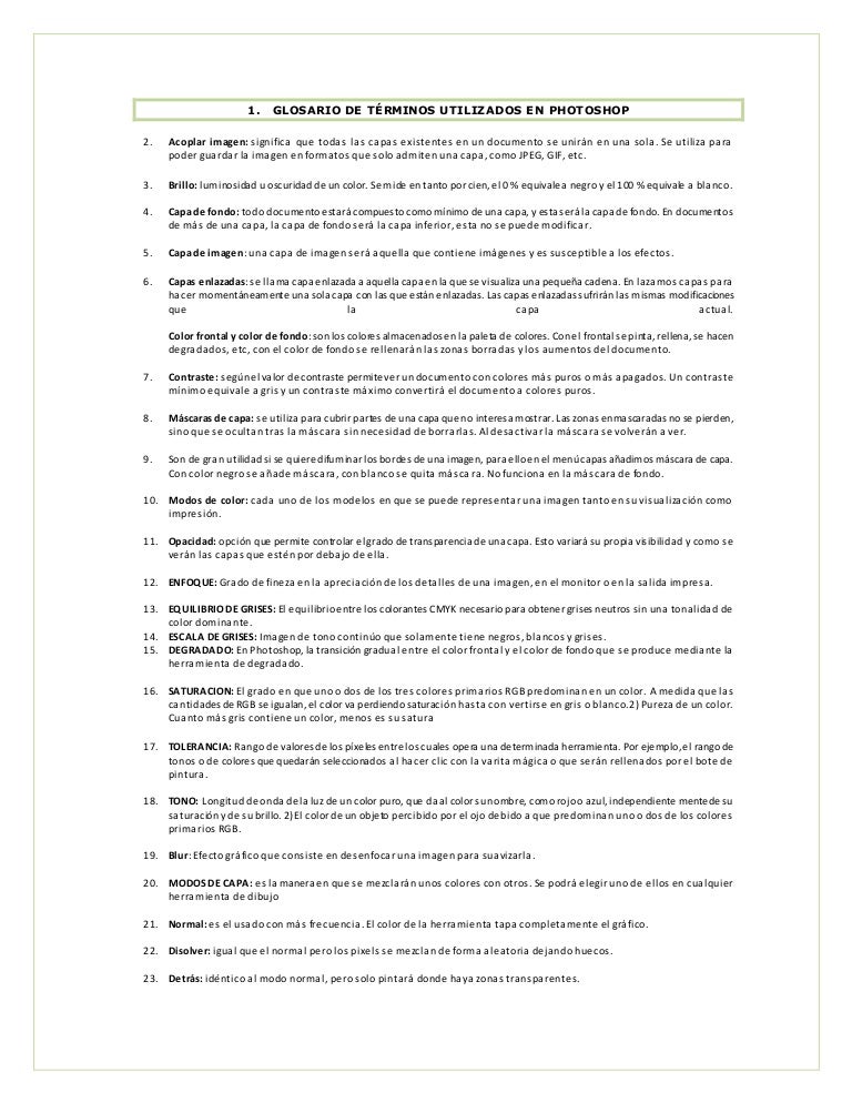 Un Glosario Para Ayudarles Photoshop