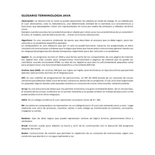 Glosario de palabras reservadas en JAVA | DOCX