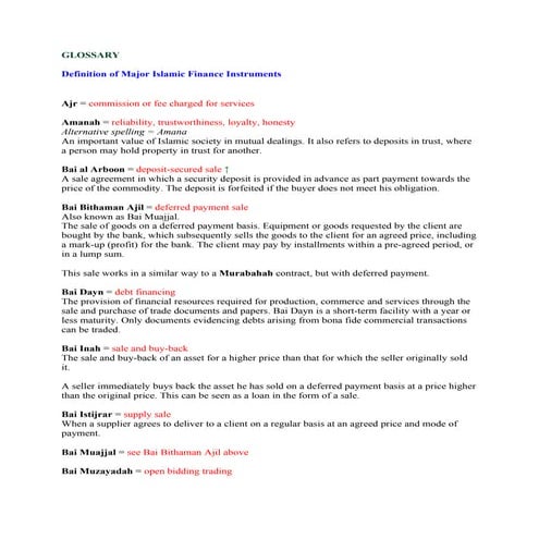 Glossary islamic finance intruments