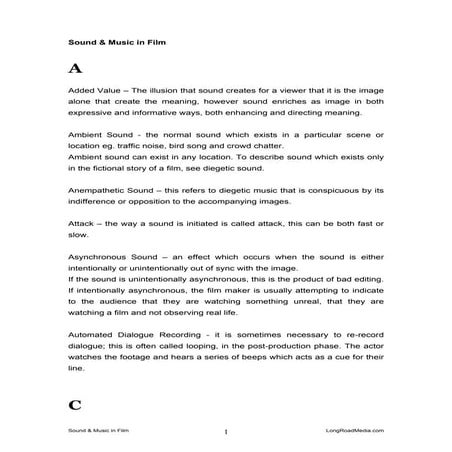 Glossary   Sound And Music In Film