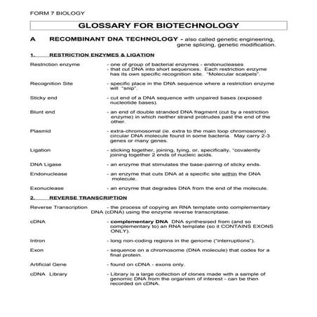 Glossary For Biotechnology