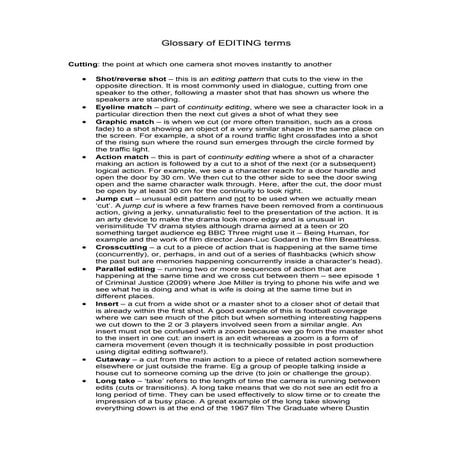 Glossary of editing terms for television drama