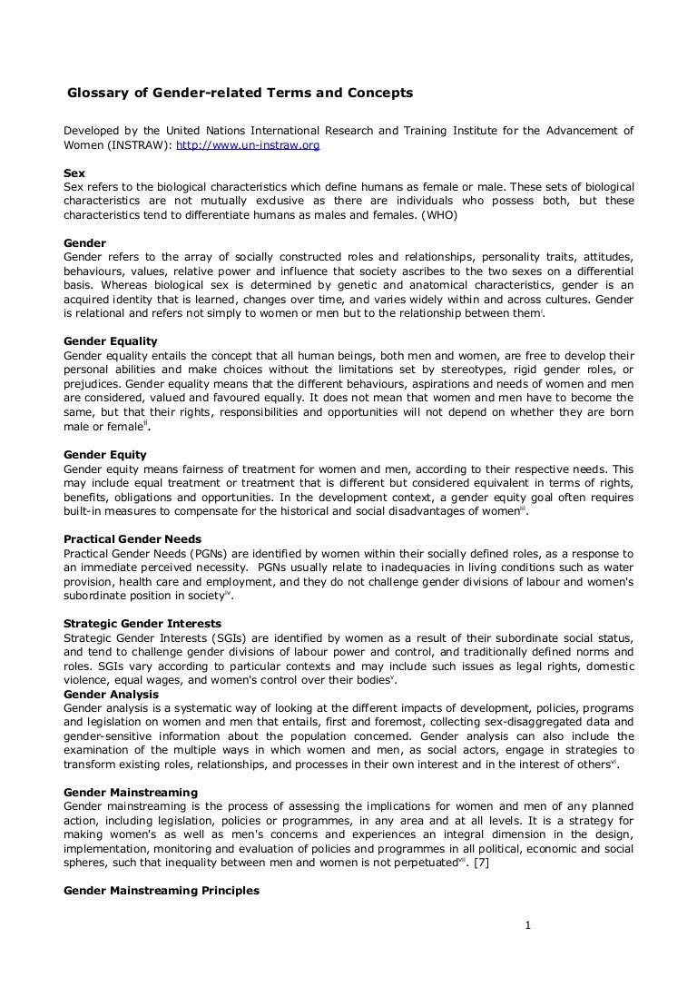 Glossary of gender related terms and concepts