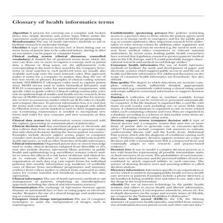 Glossary of health informatics terms