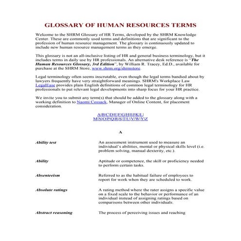 Glossary of Human Resources Management Terms