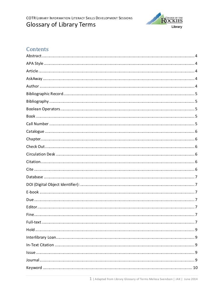 Glossary of Library Terms