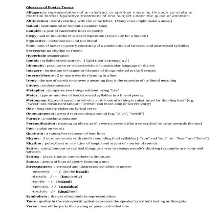 Glossary of poetry terms answers
