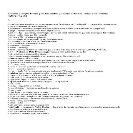 Glossário de inglês técnico para informática