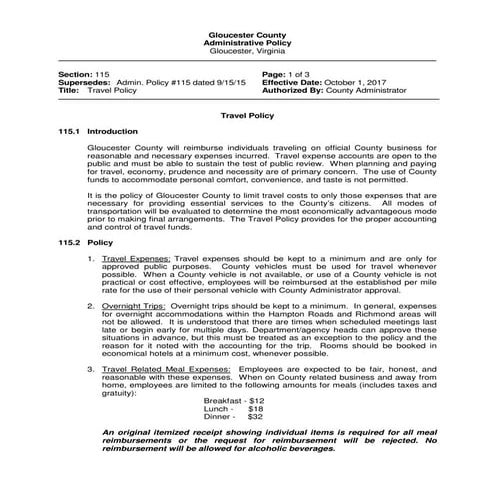 Gloucester County Virginia Section 115 Travel Policy (PDF).pdf
