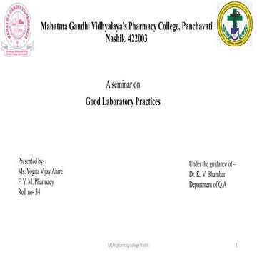 Good Laboratory Practice. Quality Control and quality Assurance