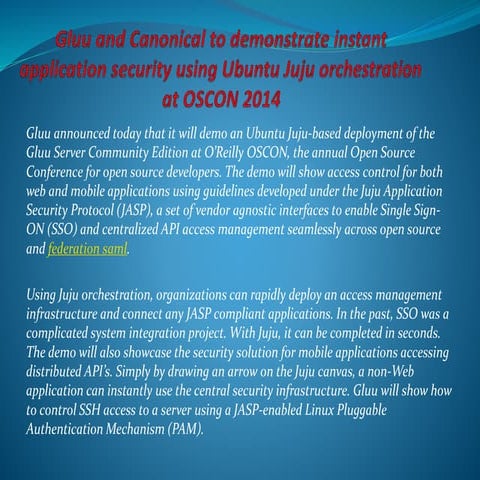 Gluu and canonical to demonstrate instant application security using ubuntu j...