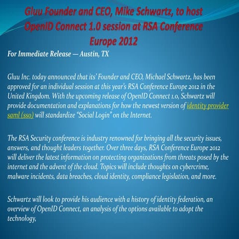 Gluu founder and ceo, mike schwartz, to host open id connect 1.0 session at r...