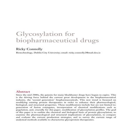 Glycosylation literature survey ricky connolly 091211