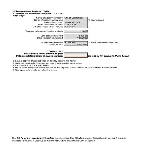 GMA GIS Return on Investment (ROI) Template