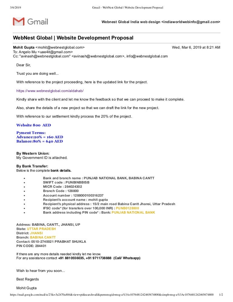 Gmail Web Nest Global Website Development Proposal
