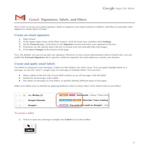 Gmail signatures labels filters
