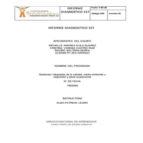 Gmc fo-sst- 01 informe diagnostico de sst | DOCX