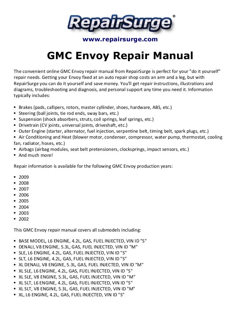 GMC Envoy Repair Manual 2002-2009 | My Diagram Of 2003 Gmc Envoy Xlt Engine | | SlideShare