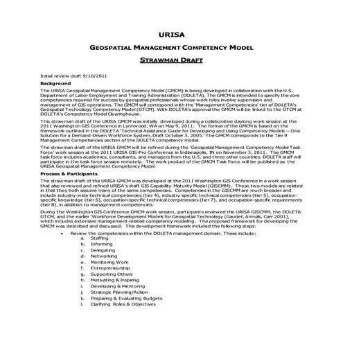 URISA Geospatial Management Competency Model - Strawman Draft