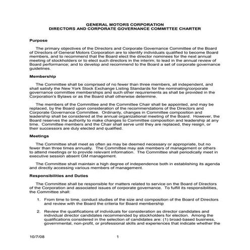GM_Corporate Governance_Directors and Corporate Governance Committee