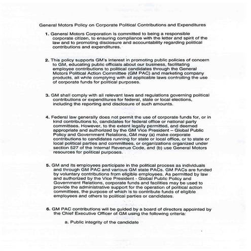 GM_Corporate Governance_Policy on Corporate Political Contributions and ...