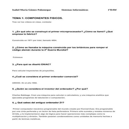 Actividades acerca de la Historia de los Sistemas informáticos