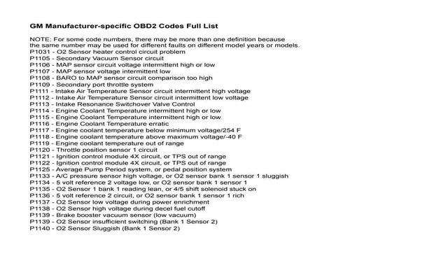 GM OBD1 Code List (PDF) | PPT