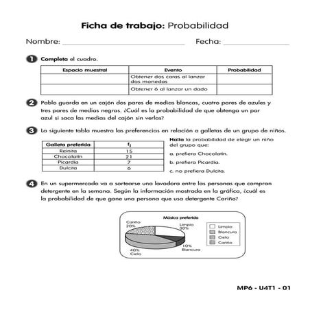 fichas de trabajo fracciones y probabilidad
