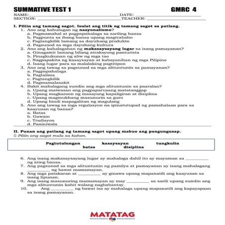 GMRC 4 SUMMATIVE 4th quarter Week 1 and 2 | DOCX