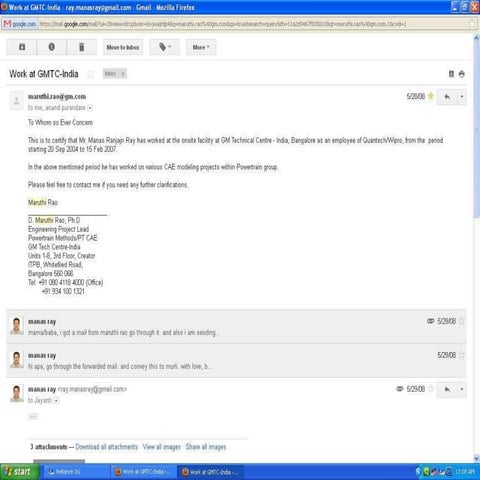 Gm technical center bangalore, experience certificate