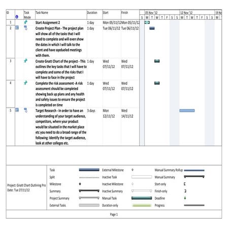 Gnatt chart outlining project