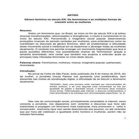 Gênero feminino no século XXI: Os feminismos e as múltiplas formas de coexistir entre as mulheres