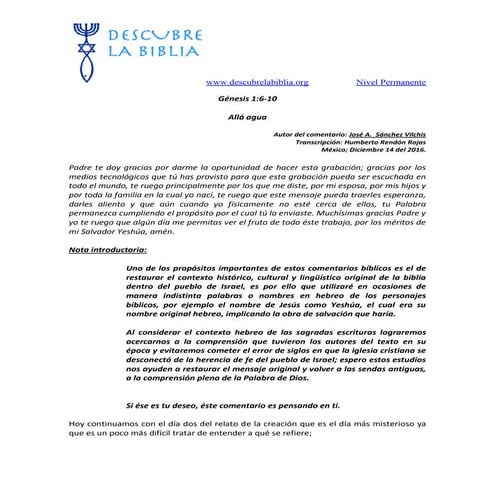 Génesis 1.6 10 alla agua (nivel permanente)