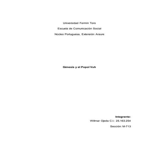 Génesis y Popol Vuh diferencias y semejanzas.
