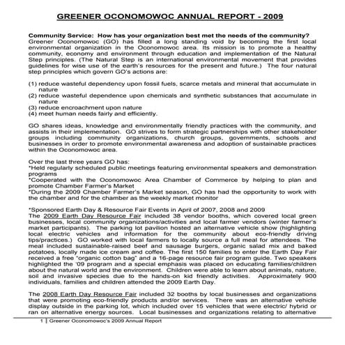 Greener Oconomowoc's  2009 Annual Report 