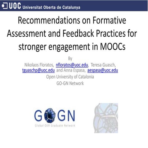 Recommendations on Formative Assessment and Feedback Practices for stronger e...