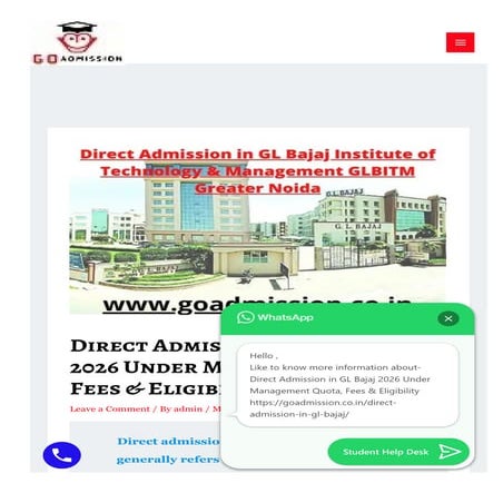 Direct Admission in GL Bajaj Under Management Quota Fees 2026 | PDF
