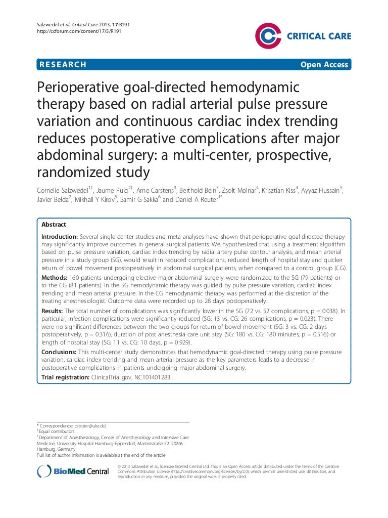Goal directed hemodynamic therapy