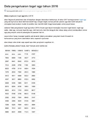 Goalindah.com data pengeluaran togel sgp tahun 2016