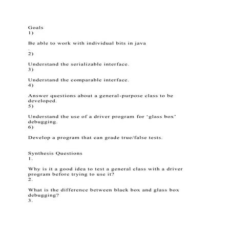 Goals1)Be able to work with individual bits in java.2).docx