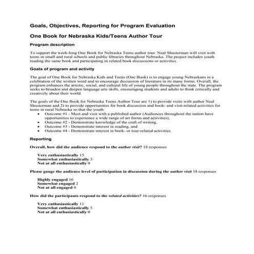 Goals Objectives Reporting for Program Evaluation