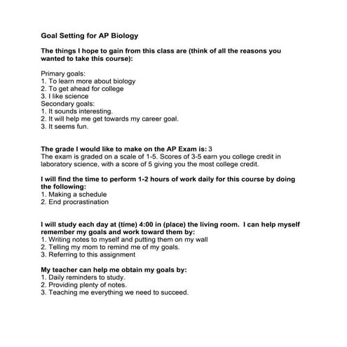 Goal setting for ap biology