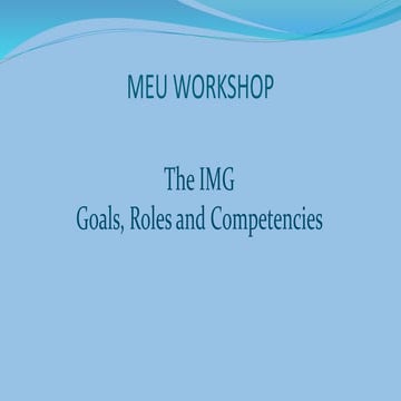 MEU WORKSHOP  IMG :Goals,roles,competencies