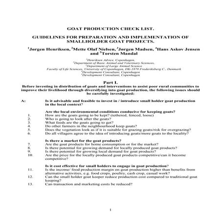 Goat production check list. Guidelines for preparation and implementation of ...