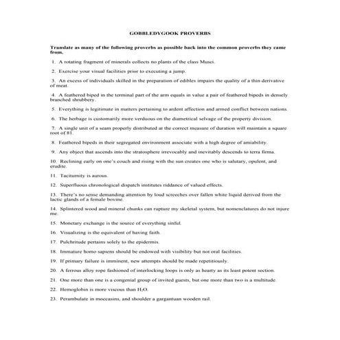 Gobbledygook Proverbs